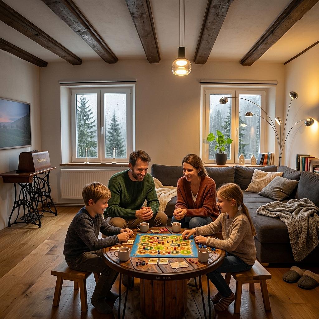 Spielenachmittag bei Regenwetter in der Ferienwohnung (Symbolbild, KI-generiert)